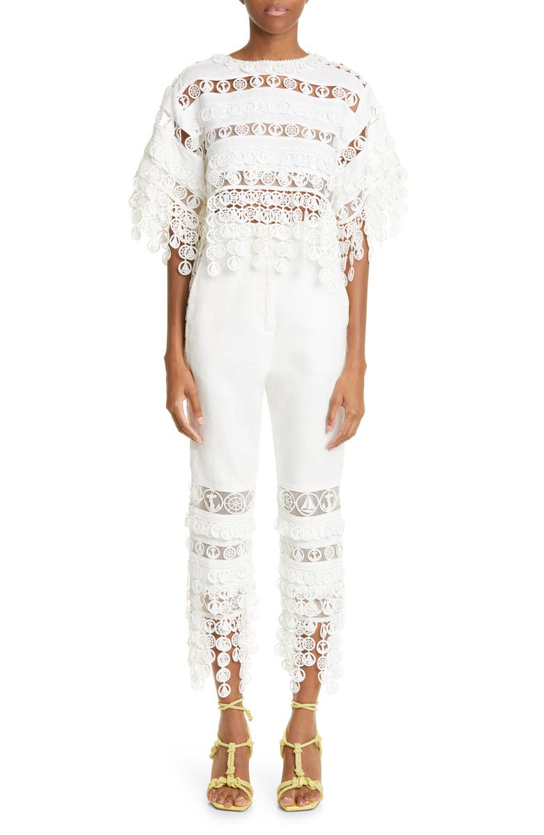 Zimmermann High Tide Nautical Crop Cutout Linen Blouse, Alternate, color,