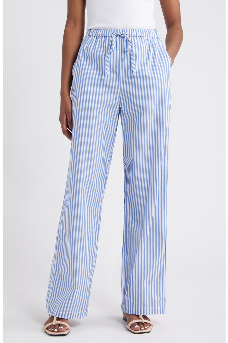 Emmie Stripe Cotton Drawstring Pants, Main, color, MARINER WHITE STRIPE