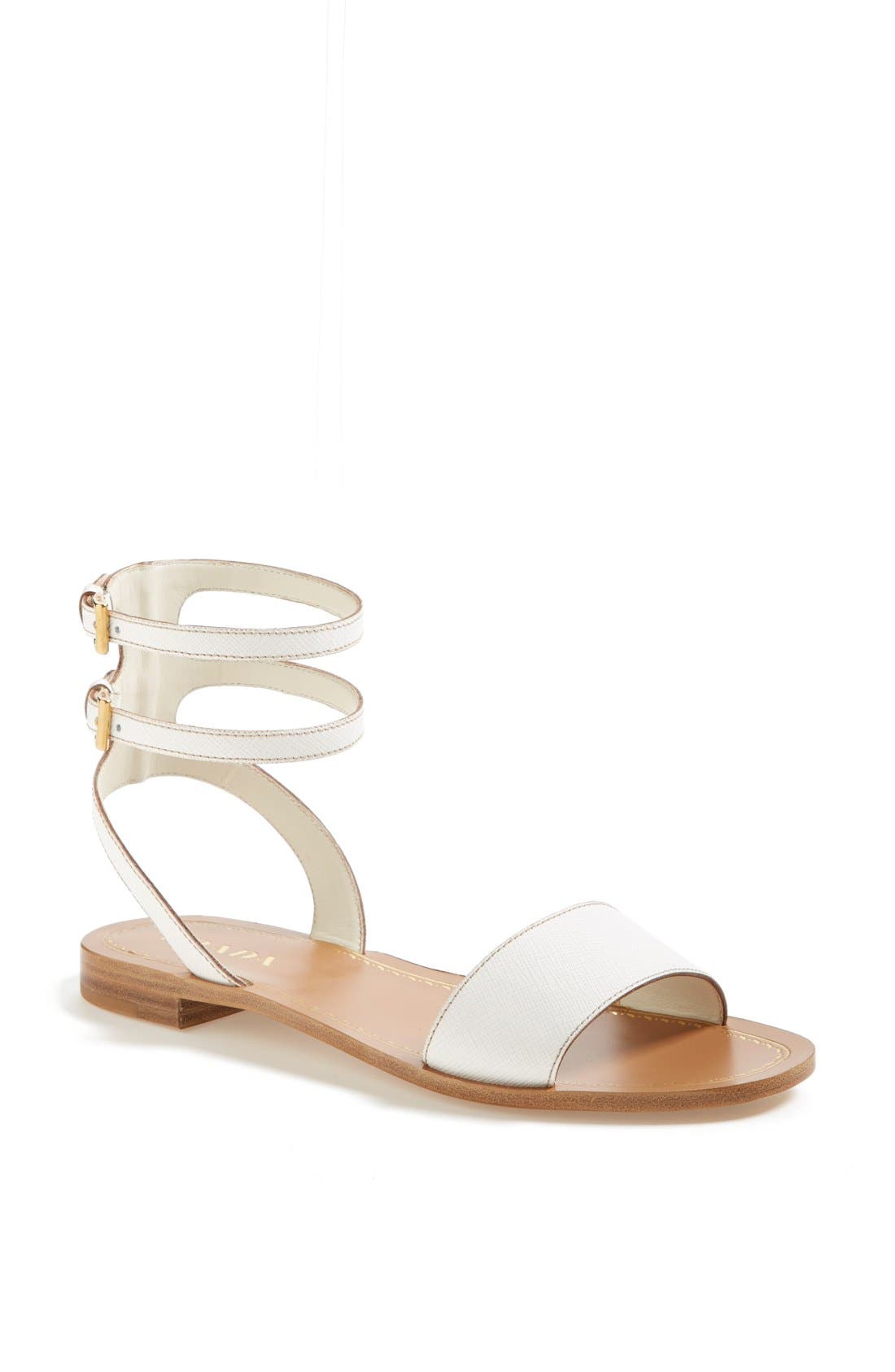 Prada Double Ankle Strap Flat Sandal, Main, color, 