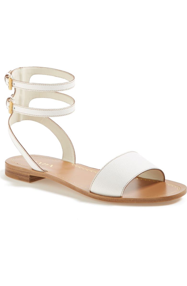 Prada Double Ankle Strap Flat Sandal, Main, color,