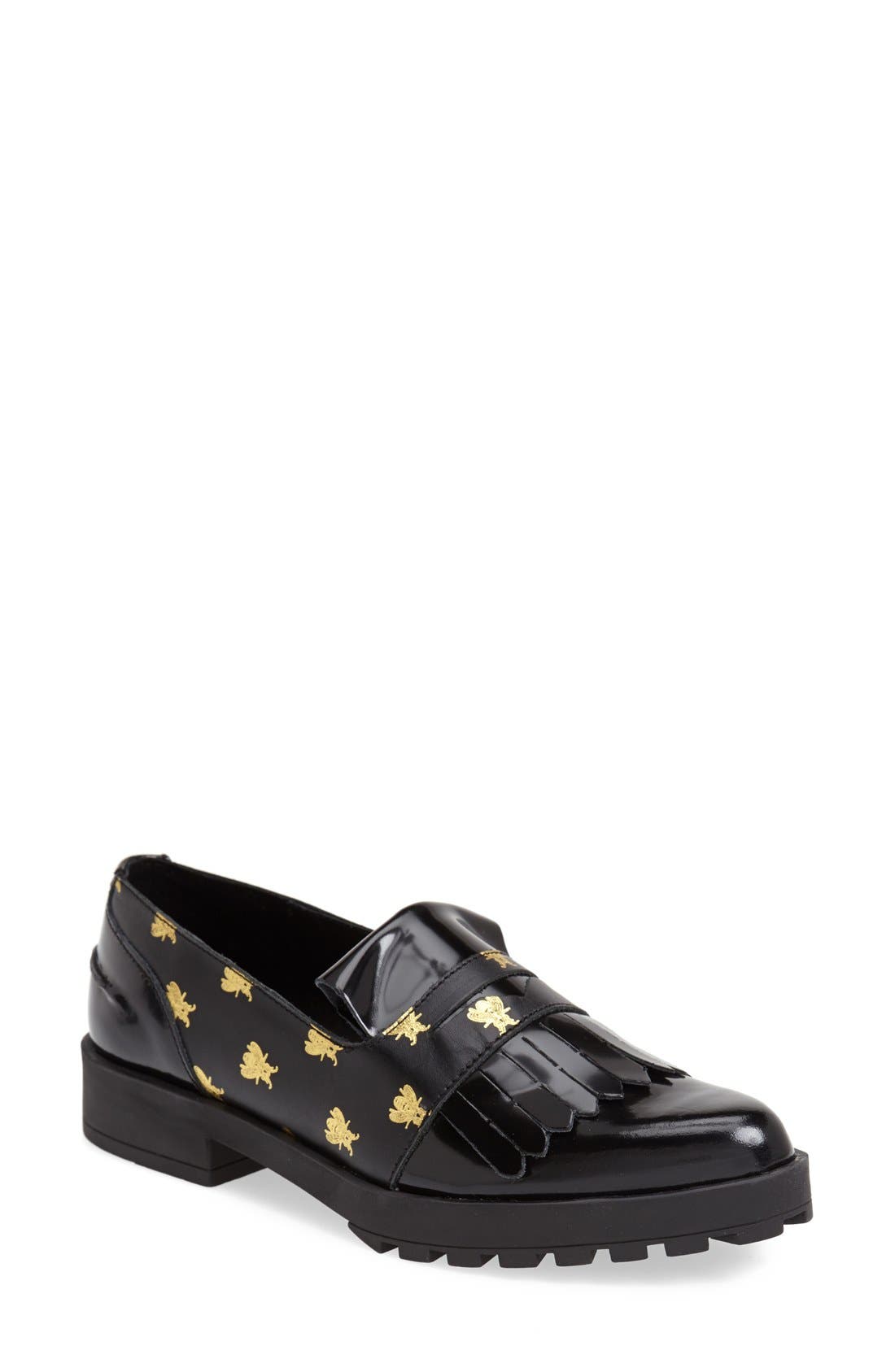 'Randi' Loafer, Main, color, BLACK/ GOLD BEES