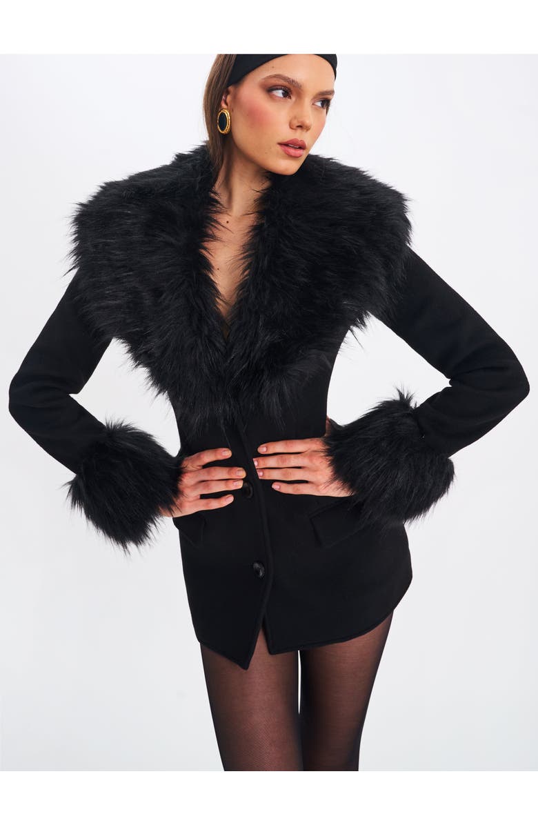 Miss Circle Hailee Single Breasted Wool Blend Mini Coat with Removable Fur Lapel, Alternate, color, Black