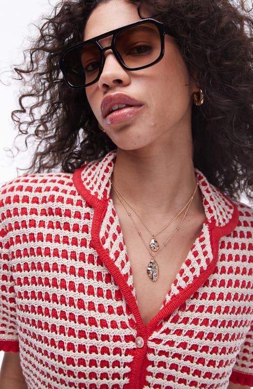 Topshop Chunky Sweater Knit Button-up Top In Multi