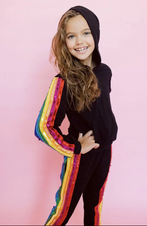 LOLA + THE BOYS LOLA + THE BOYS SEQUIN RAINBOW HOODIE TRACK SET