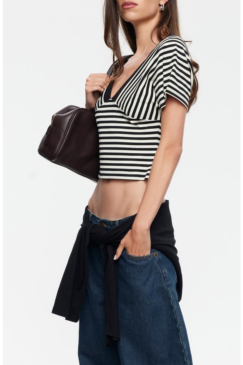 Bloom Icon V-Neck Striped Cropped Tee, Alternate, color, ONYX STRIPE