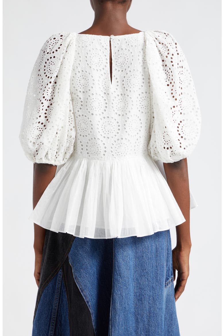 Maeve Eyelet Puff Sleeve Peplum Top, Alternate, color, WHITE