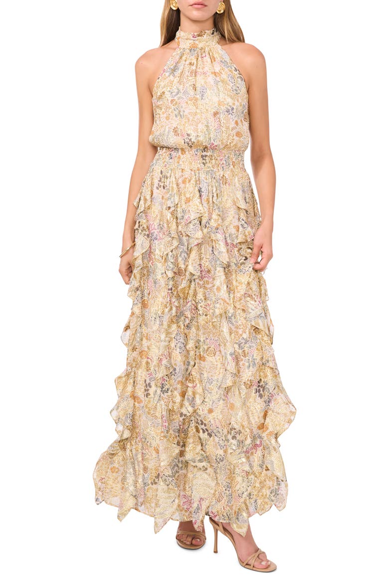 1 state dress maxi 1.STATE Women's Printed Pintuck 3/4-Sleeve Tiered Maxi Dress