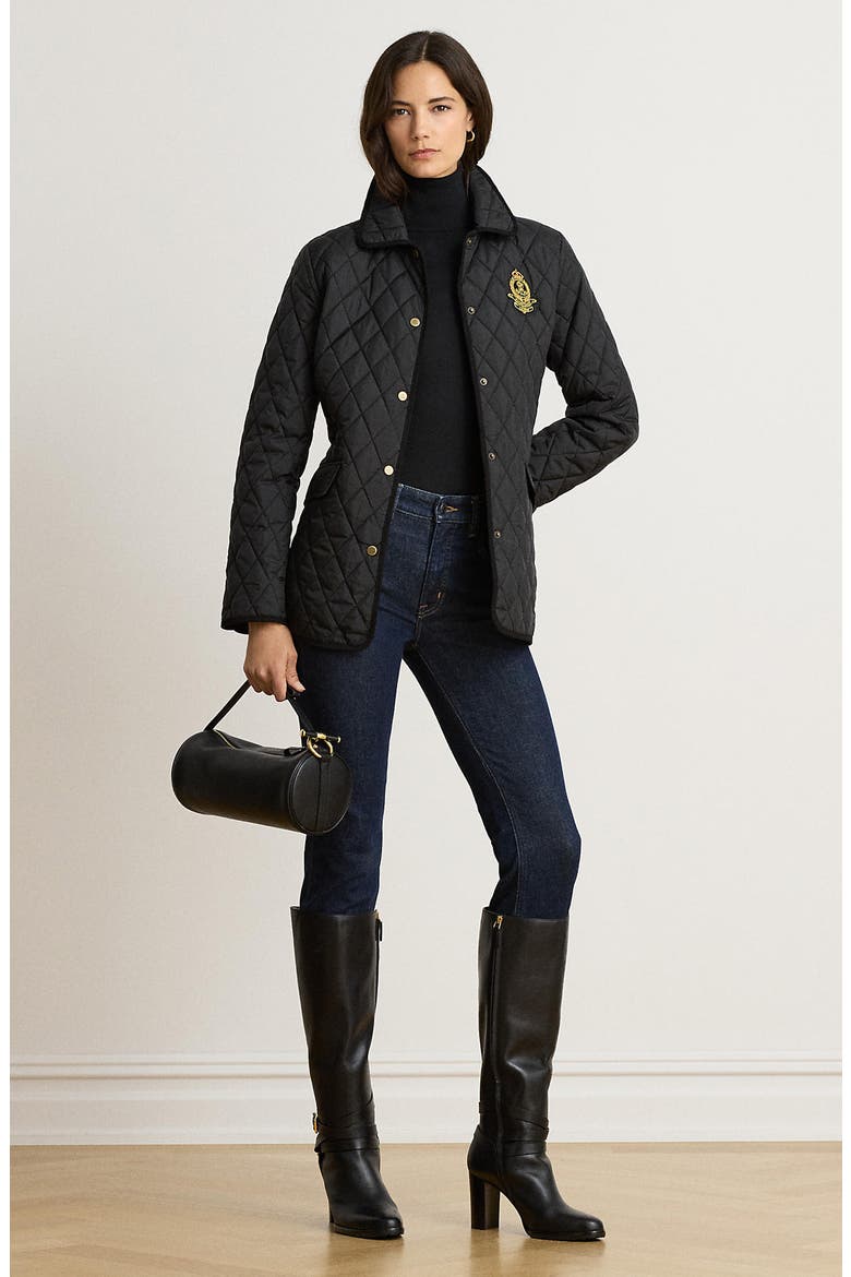 Butterpile Crest Quilted Jacket, Alternate, color, BLACK