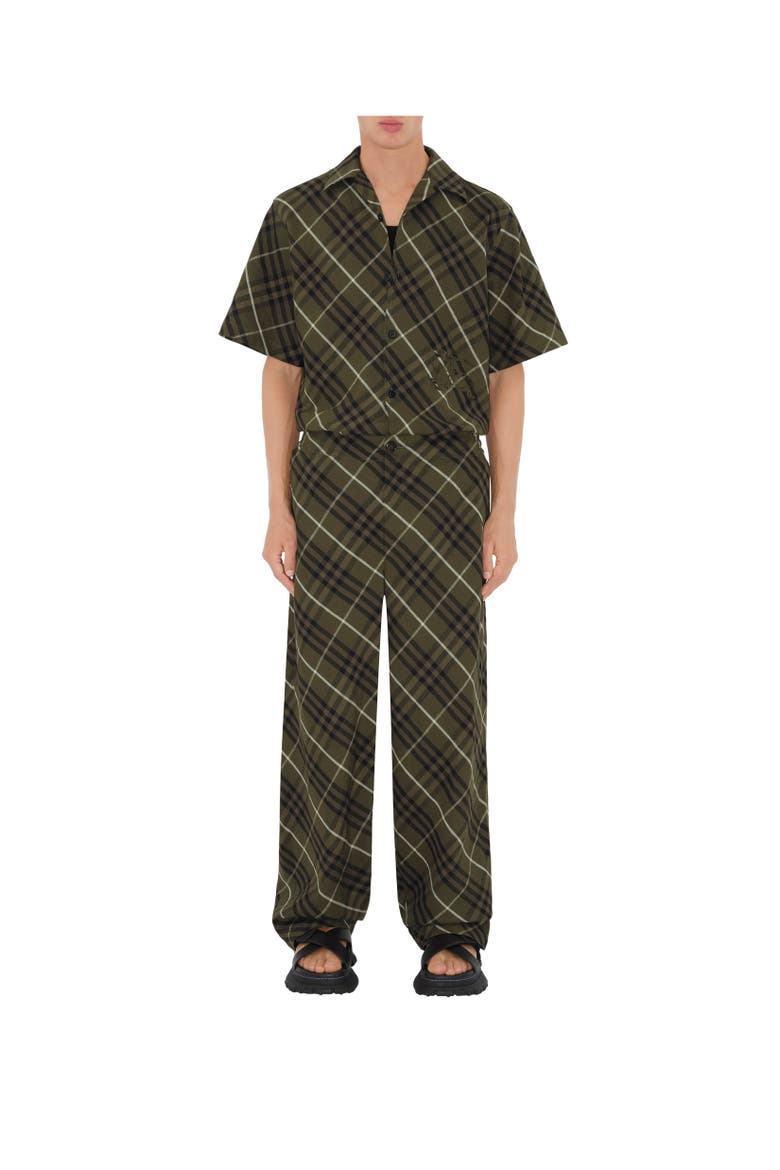 Check Linen Tailored Trousers, Alternate, color, Olive