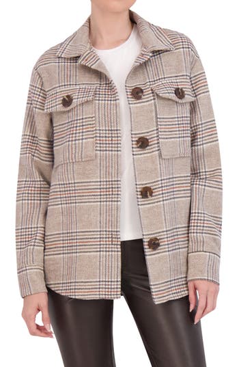 Ookie & Lala Plaid Wool Blend Shacket In Camel Plaid