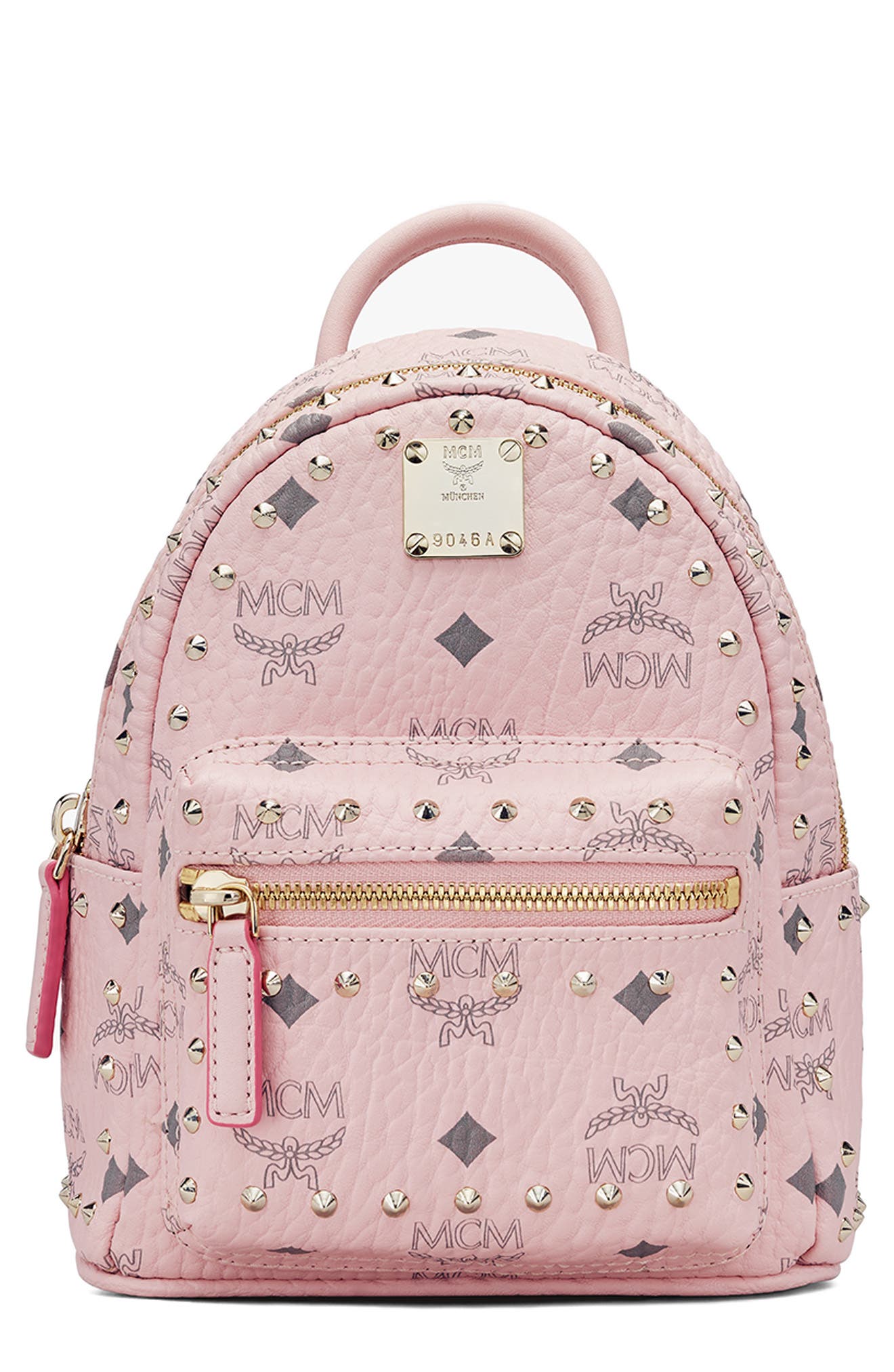 MCM Mini Stark Stud Coated Canvas Backpack, Main, color, 