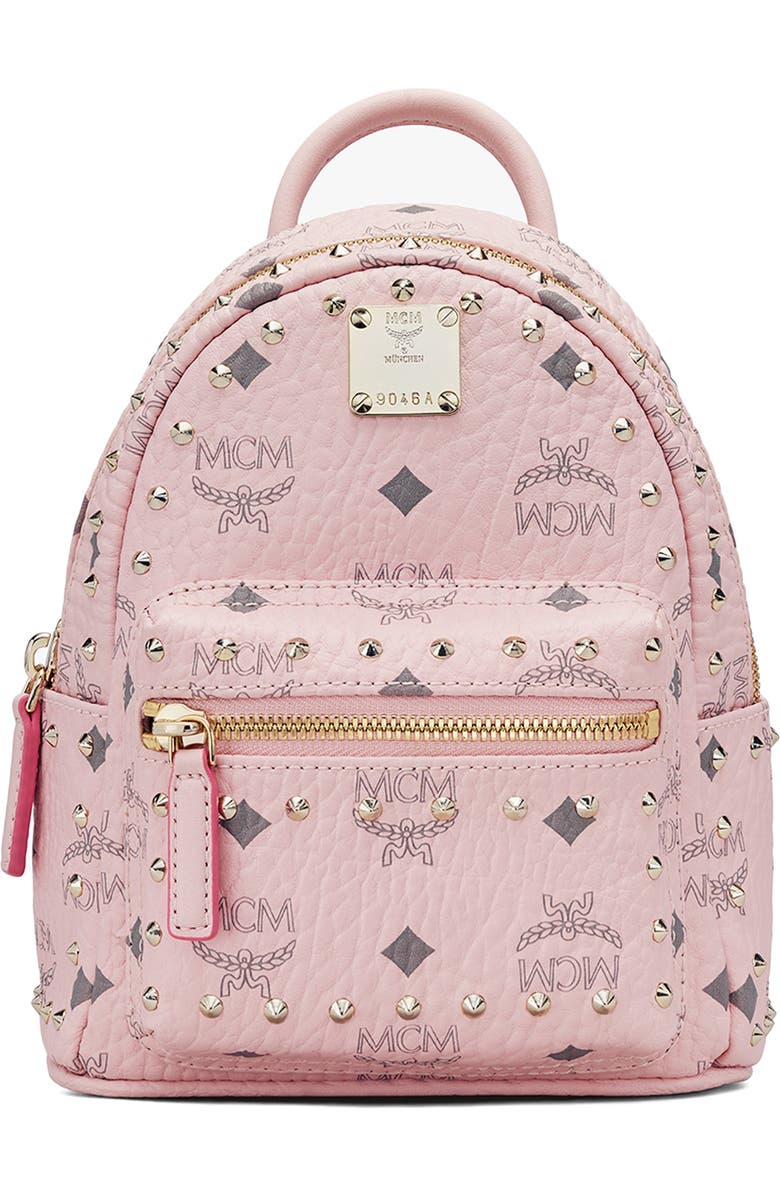 MCM Mini Stark Stud Coated Canvas Backpack, Main, color,