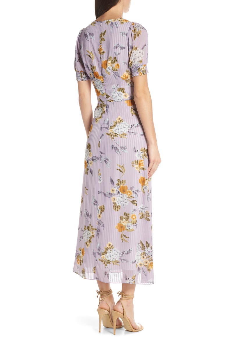 V-Neck Floral Midi Dress, Alternate, color, LILAC FLORAL