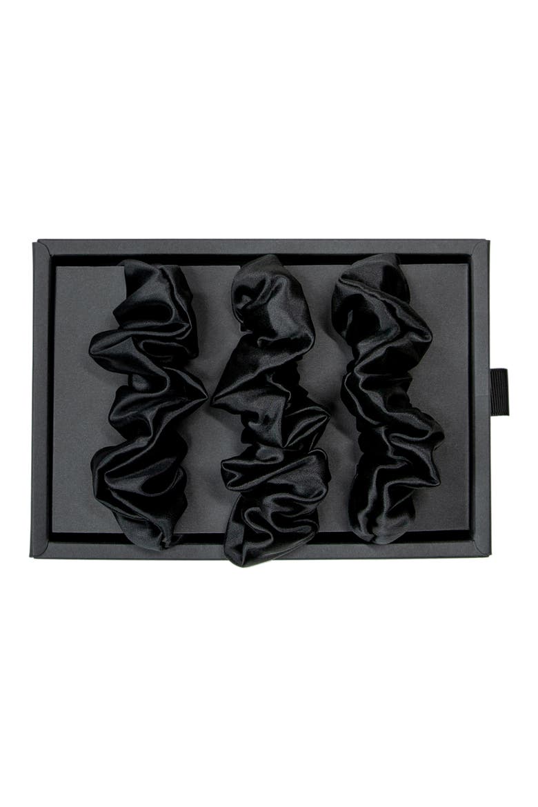 3-Pack Silk Scrunchies, Alternate, color, BLACK