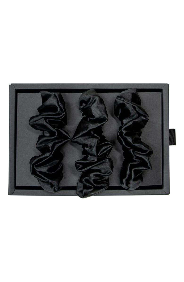 BLISSY 3-Pack Silk Scrunchies, Alternate, color, Black