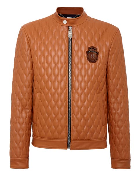 Diamond Quilted Nappa Leather Biker Jacket Men