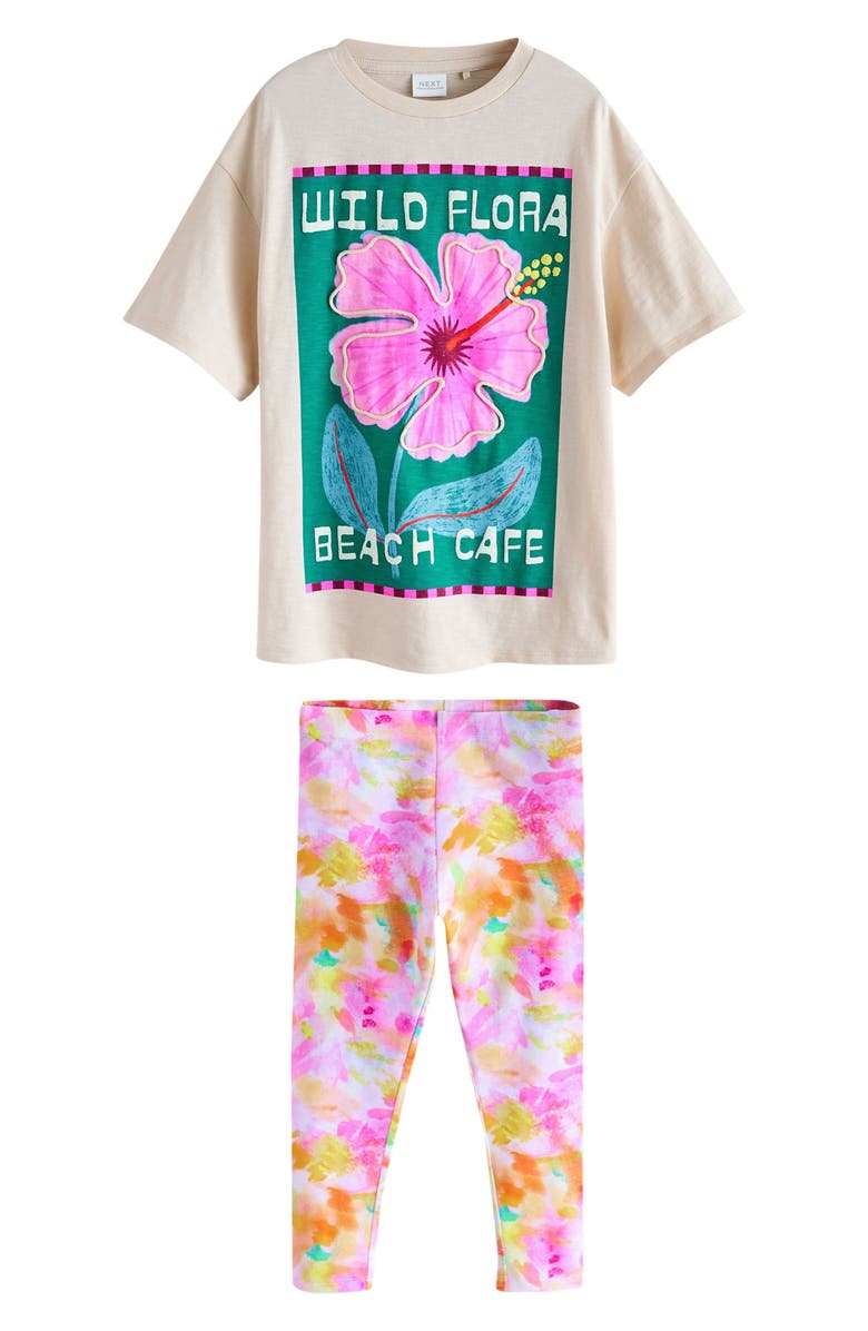 NEXT Kids' Floral Graphic T-Shirt & Leggings Set, Main, color, Multi