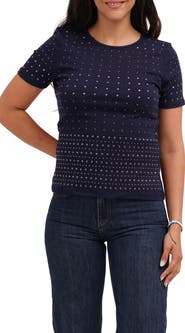 CYRUS Allover Studded Short Sleeve Top