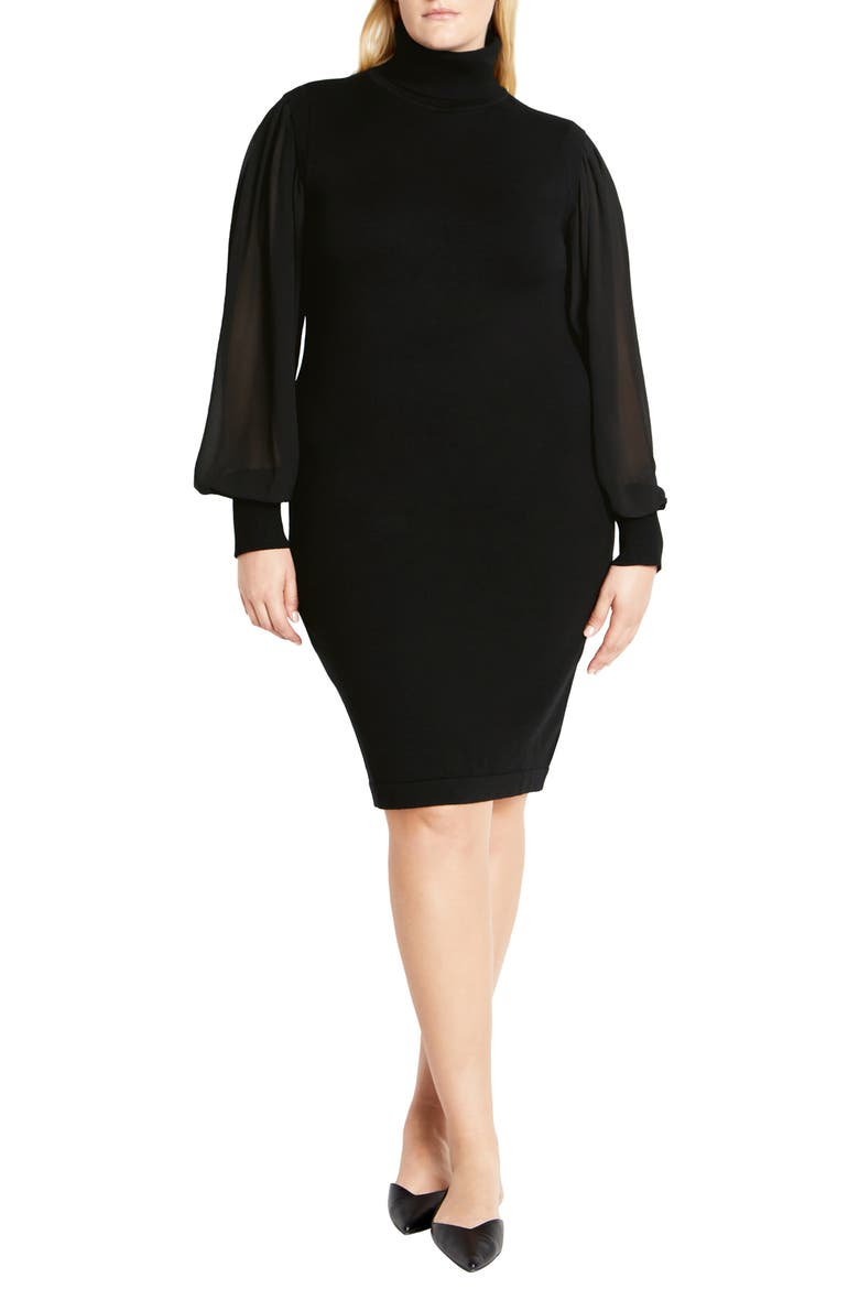 Tahlia Sheer Long Sleeve Sweater Dress, Main, color, BLACK
