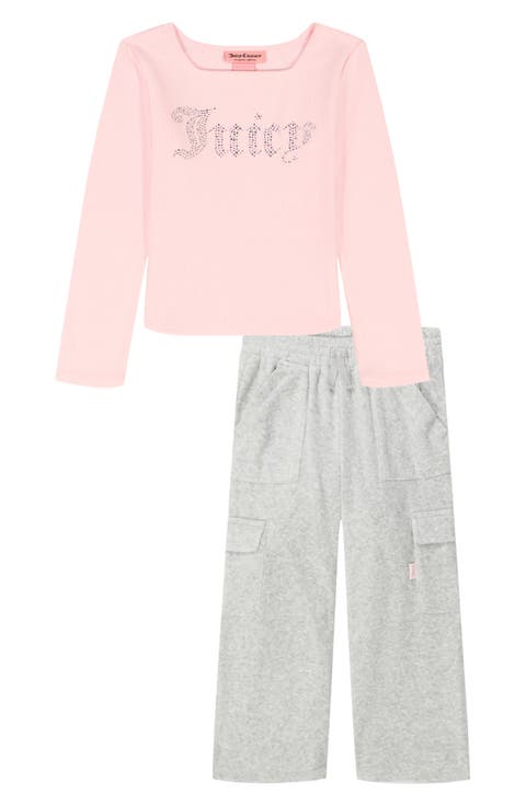Kids' Crystal Embellished Long Sleeve T-Shirt & Pants Set (Little Kid)