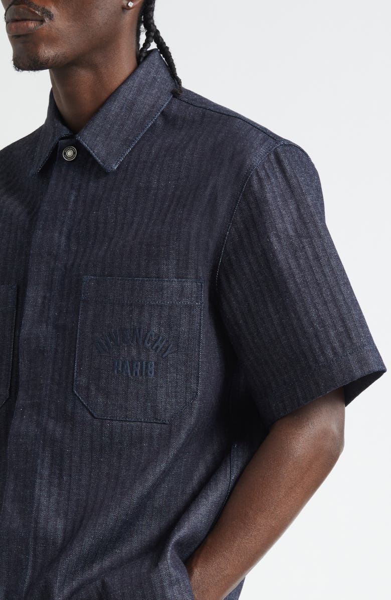Givenchy Short Sleeve Denim Button-Up Shirt, Alternate, color, Dark Blue