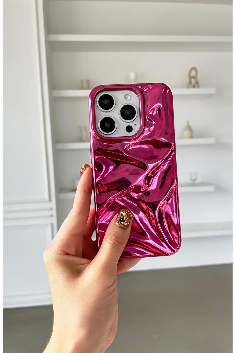 Fuchsia Crinkle iPhone 15 Pro Max Case, Alternate, color, FUCHSIA