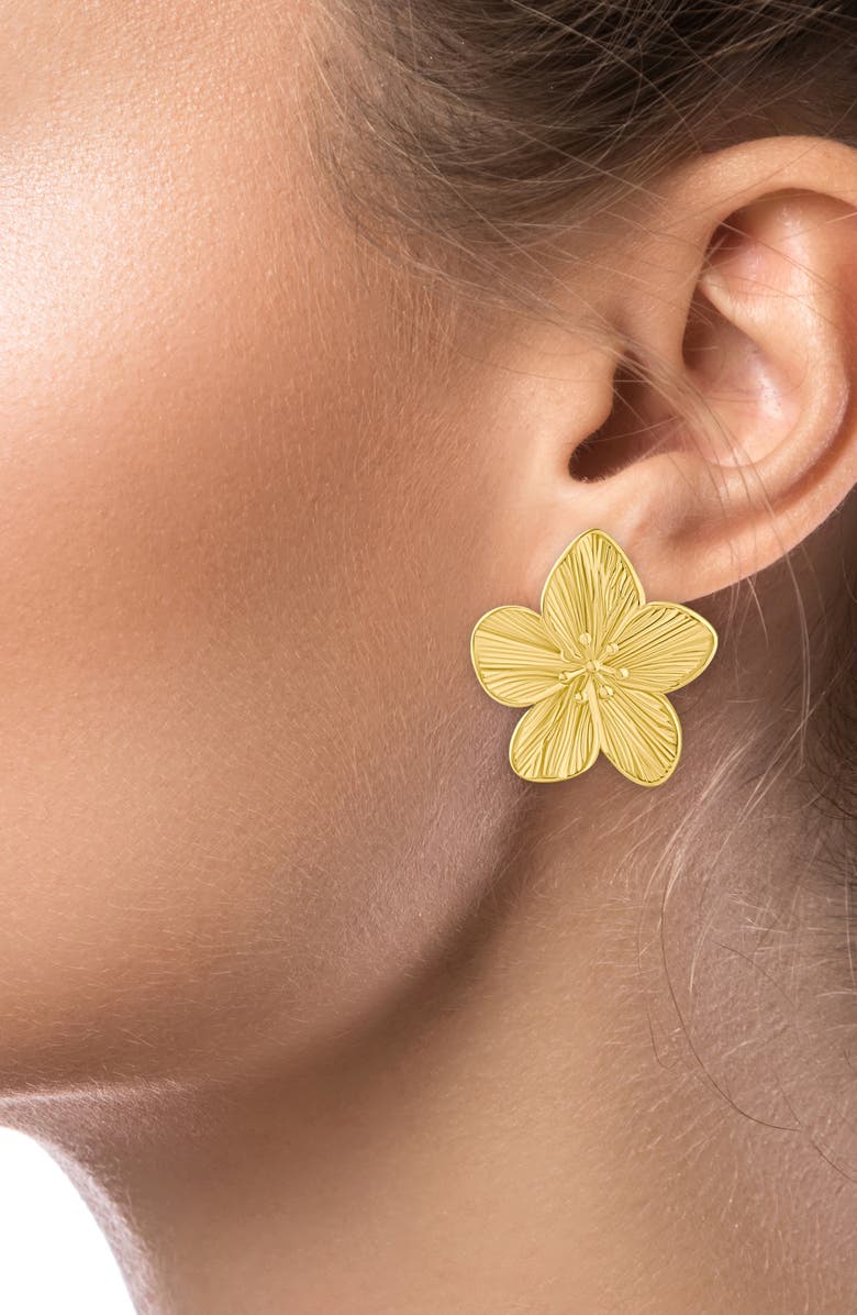 JARDIN Etched Floral Stud Earrings, Alternate, color, Gold