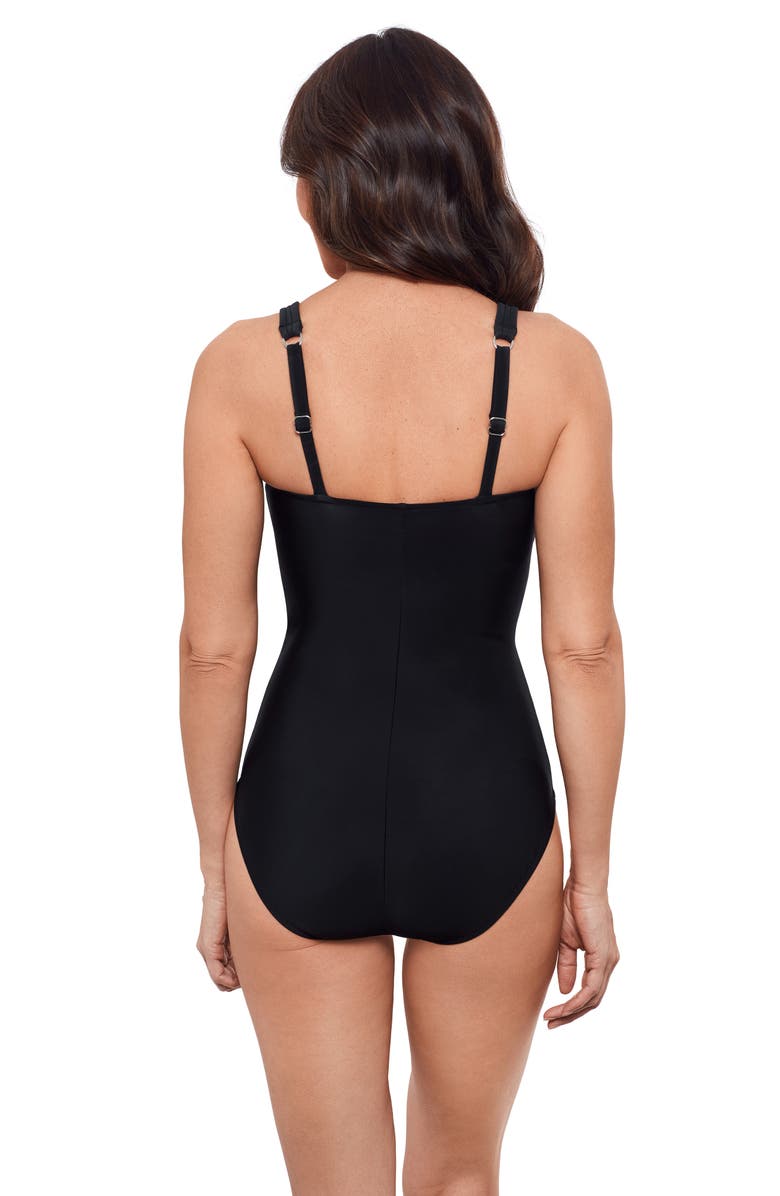 Aqua Green Full Coverage Surplice Trim Overlay V-Neck One-Piece Swimsuit, Alternate, color, Black