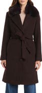 Vince Camuto Faux Fur Collar Belted Wool Blend Coat