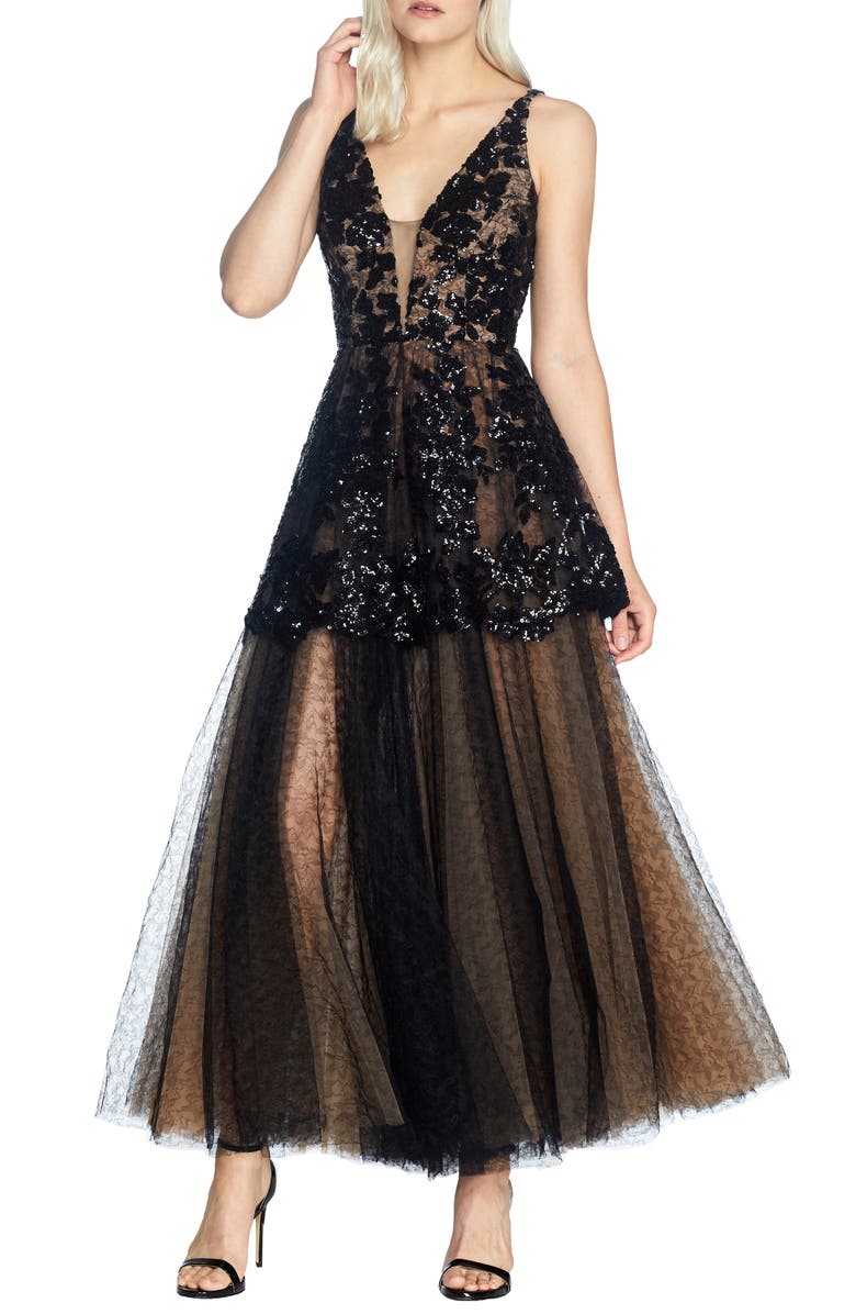 Dress the Population Rachelle Fit & Flare Lace Gown, Main, color,