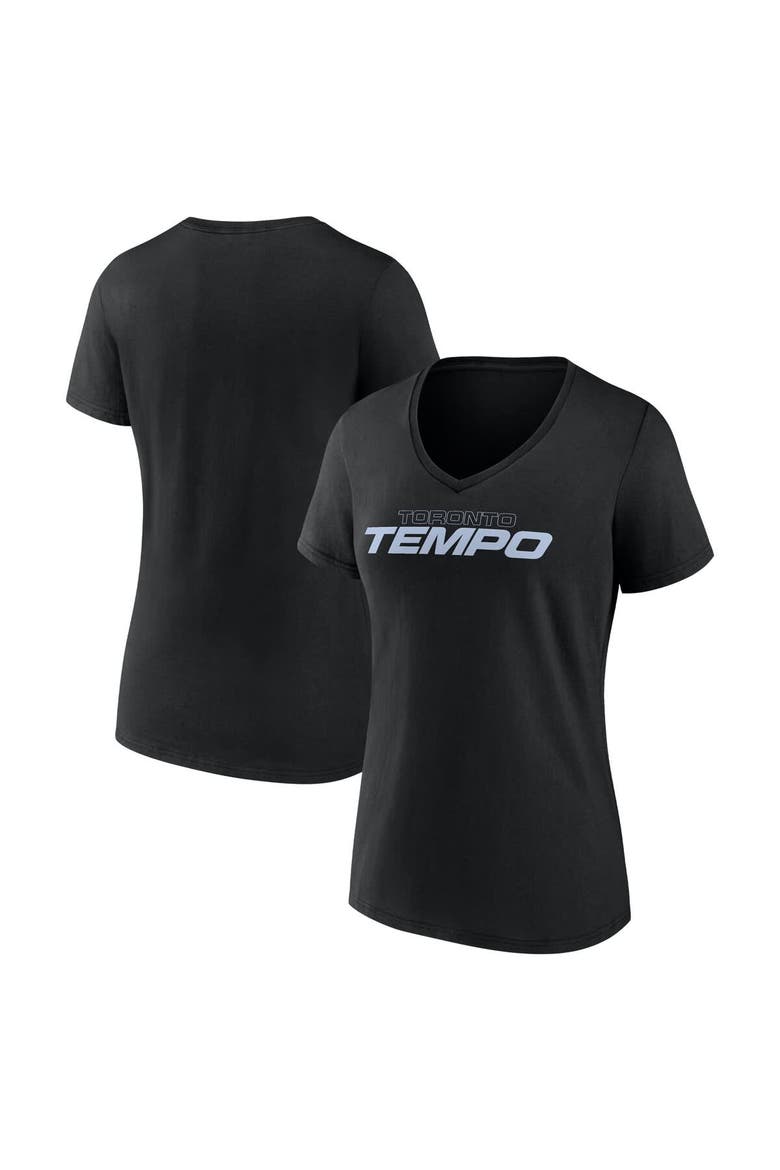 Women's Black Toronto Tempo Team Wordmark V-Neck T-Shirt, Main, color, Black