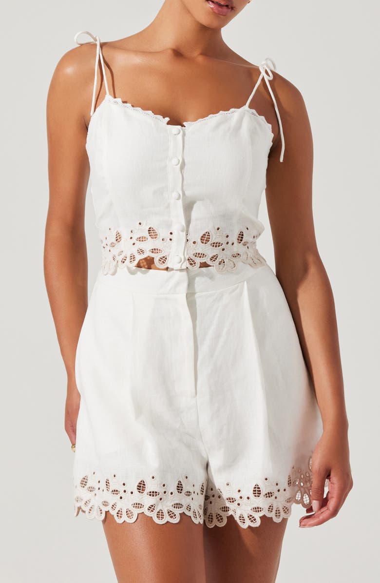 ASTR the Label Kiya Eyelet Hem Linen Camisole, Main, color, White
