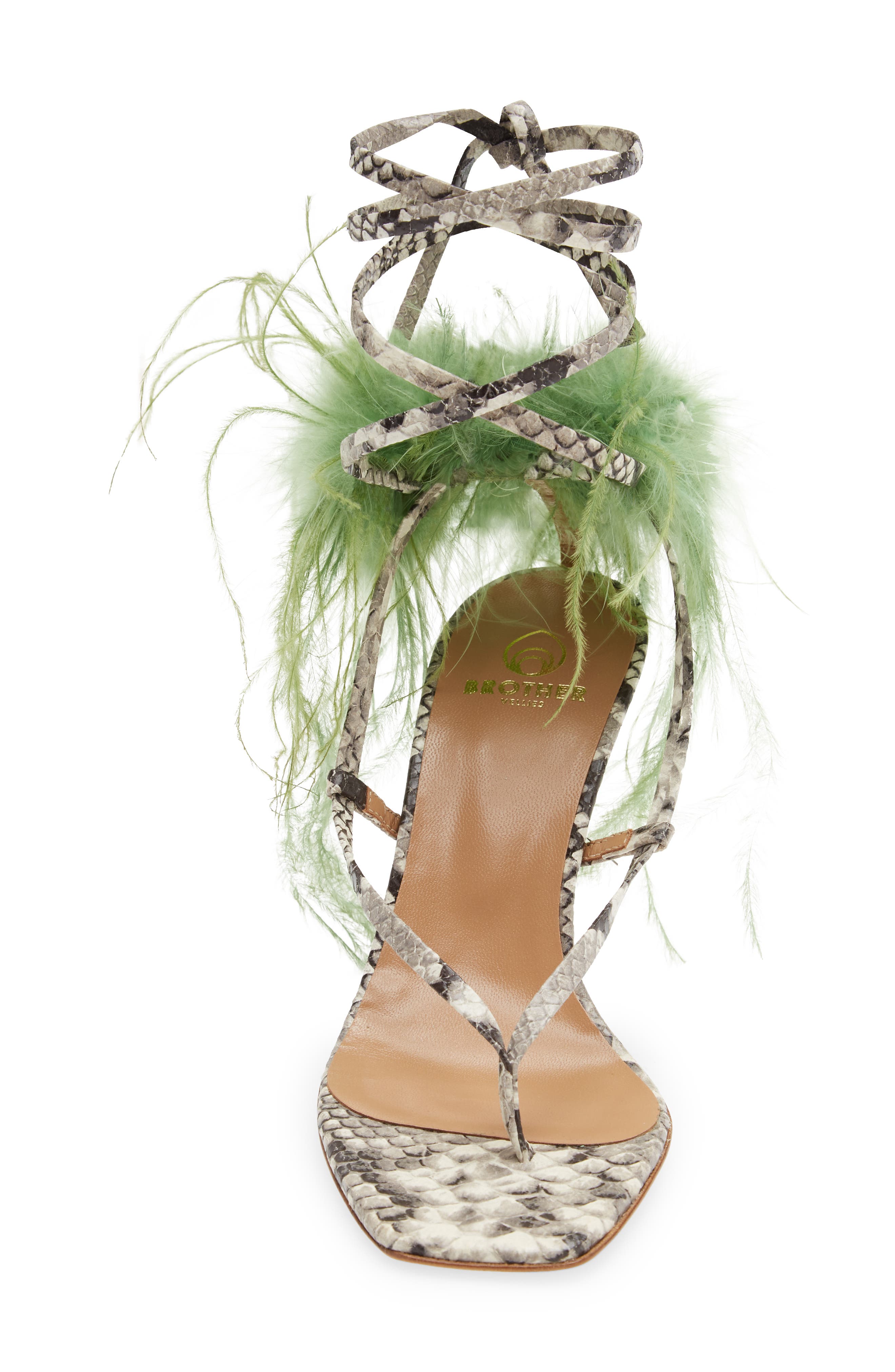 Feather Ankle Tie Sandal, Alternate, color, SNAKE/CACTUS