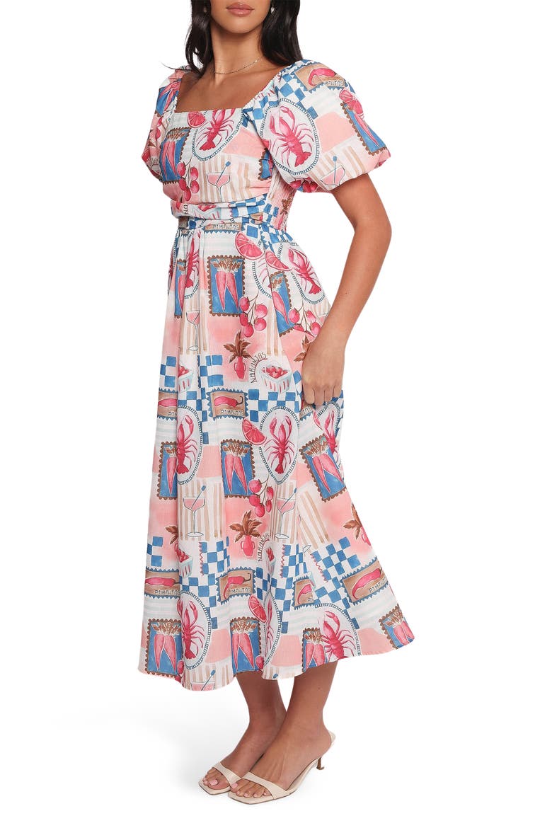 Cleo Puff Sleeve Cotton Midi Dress, Alternate, color, PINK BLUE