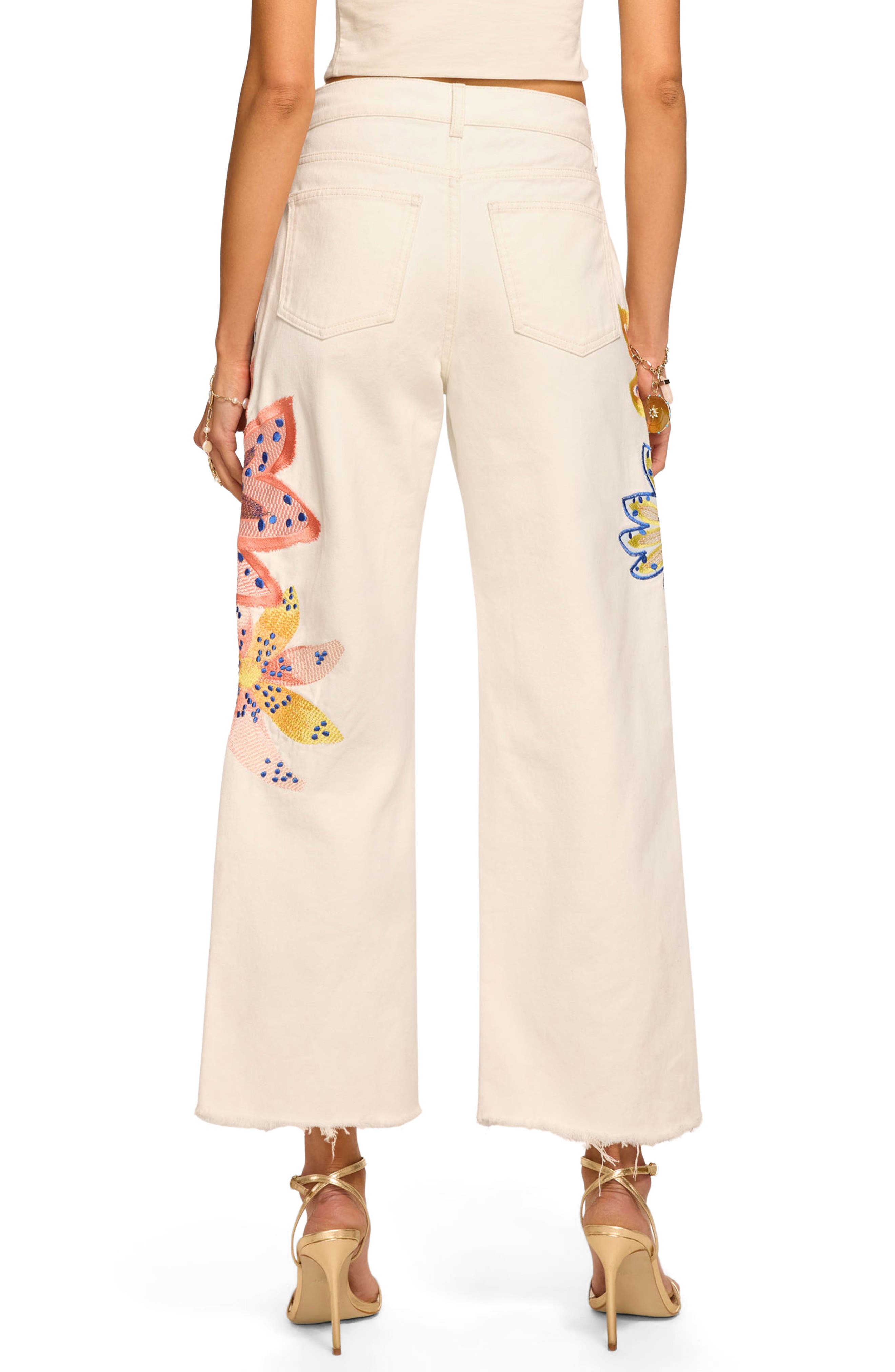 Amber Flower Embroidery Straight Leg Jeans - image 2