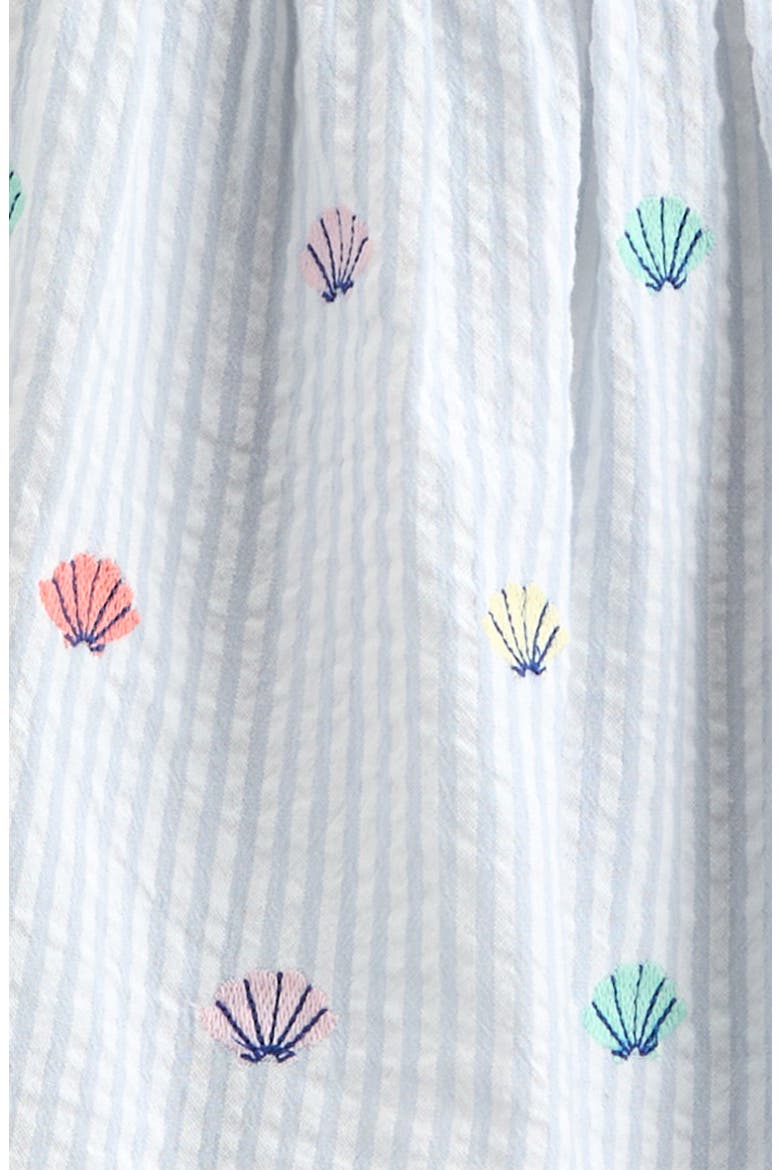 Kids' Pretty Ruffle Seersucker Dress, Alternate, color, BLUE HALOGEN SEASHELL STRIPE