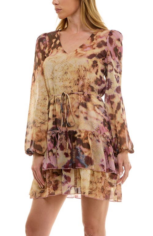 Socialite Long Sleeve Ruffle Tiered Minidress In Multi