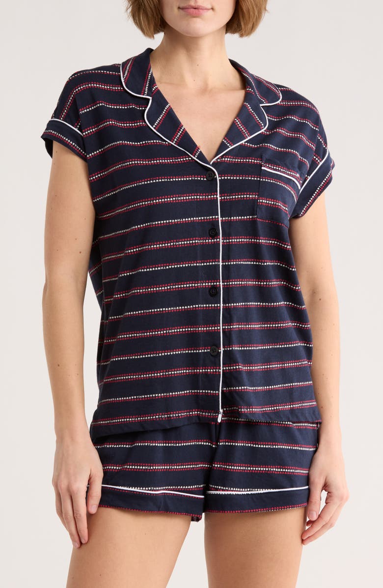 Tommy Hilfiger Piped Cotton Pajamas, Main, color, Hearts/ Rows Sky Captain