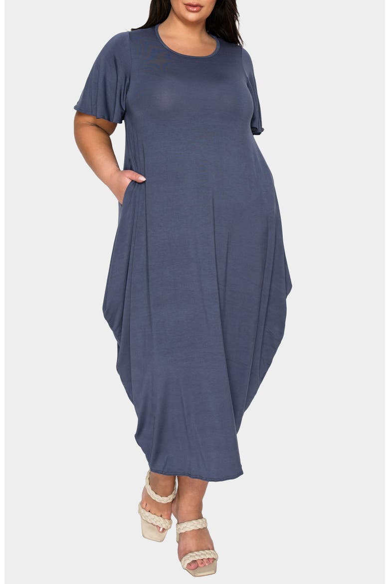 Liz Flutter Sleeve Midi Dress, Alternate, color, CHARCOAL