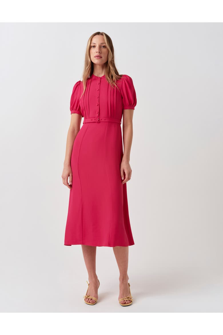 Francis Round Neck Crepe Midi Dress, Alternate, color, Bright Pink
