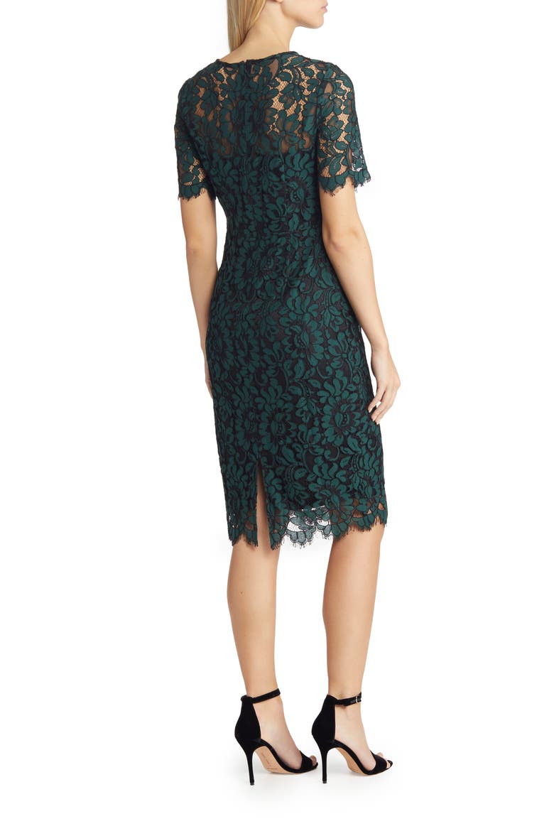 Embroidered Lace Overlay Cocktail Dress, Alternate, color, HUNTER