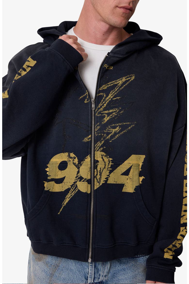 Quiet Graphic Full Zip Hoodie, Alternate, color, WASHED BLACK