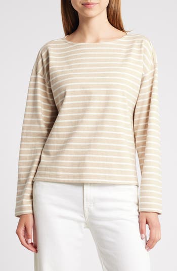 Rails Macy Stripe Long Sleeve Cotton T-shirt In Heather Beige Stripe