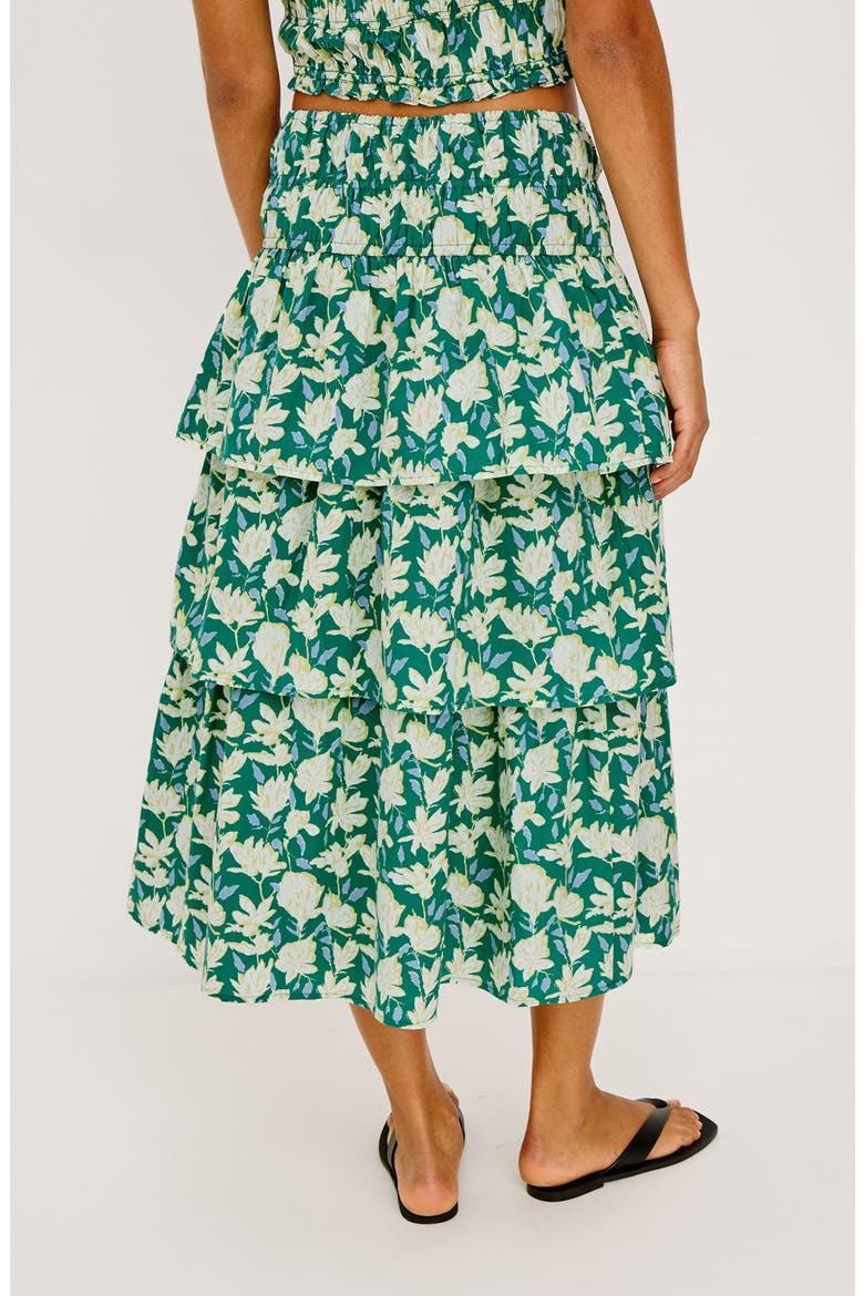 Belle Floral Print Tiered Midi Skirt, Alternate, color, GREEN MAYFLOWER