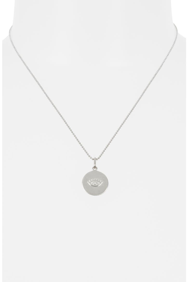 Lash Evil Eye Disk Pendant Necklace, Alternate, color, SILVER