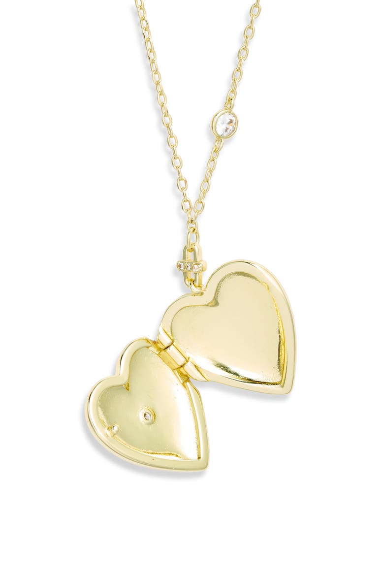Heart Locket & Cubic Zirconia Stud Set, Alternate, color, 14K GOLD DIPPED
