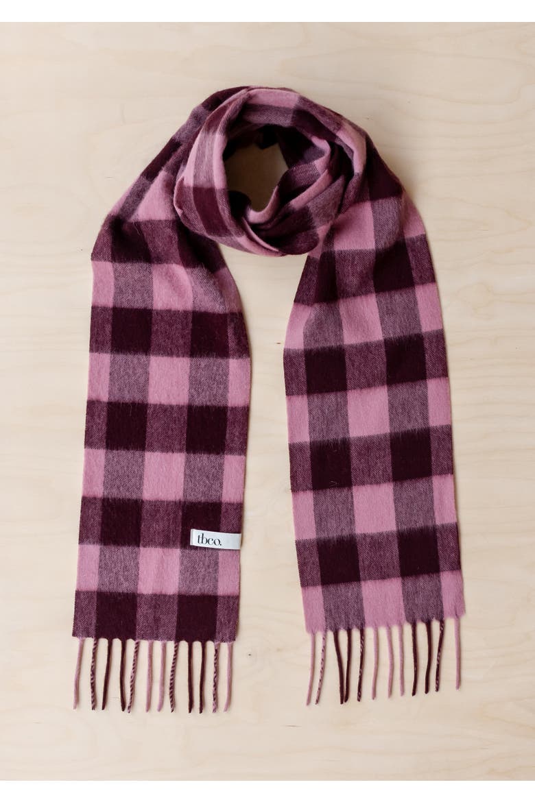 Lambswool Checkered Skinny Scarf, Alternate, color, Berry Gingham