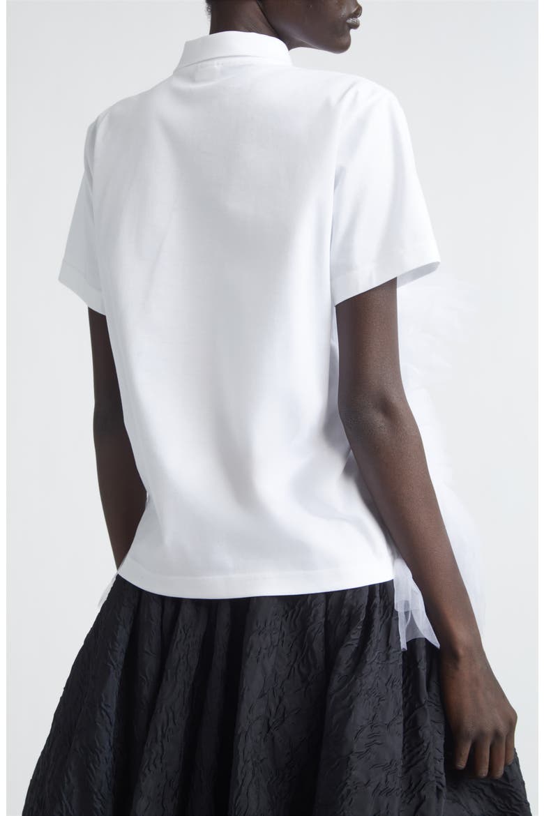 Cotton Ponte & Tulle Polo, Alternate, color, WHITE