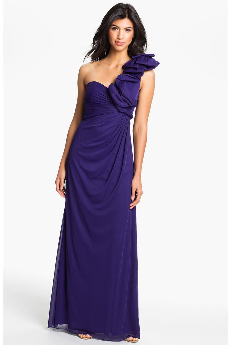 Origami Pleat One Shoulder Mesh Gown, Main, color, AMETHYST
