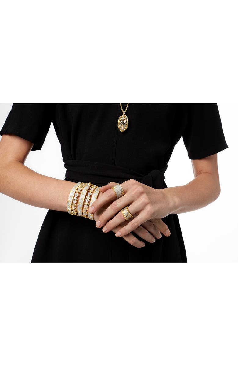 FREIDA ROTHMAN Fleur Bloom Petal Cluster 14K Gold Clad CZ Hinge Bangle, Alternate, color, 